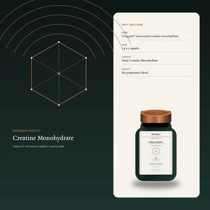 MitoSyne Creatine 3 — Creatine Monohydrate, 3 g — Ingredient identity / mechanism-safe visual