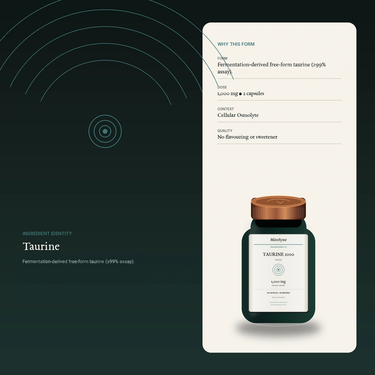 MitoSyne Taurine 1000 — Taurine, 1,000 mg — Ingredient identity / mechanism-safe visual