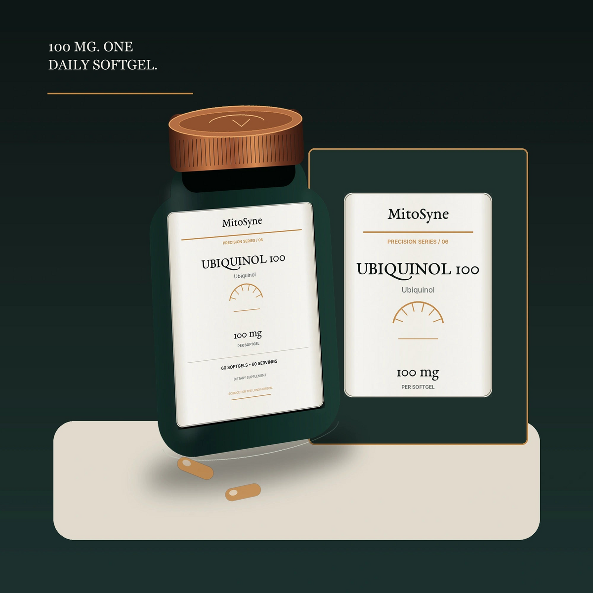 MitoSyne Ubiquinol 100 — Ubiquinol, 100 mg — Secondary three-quarter angle