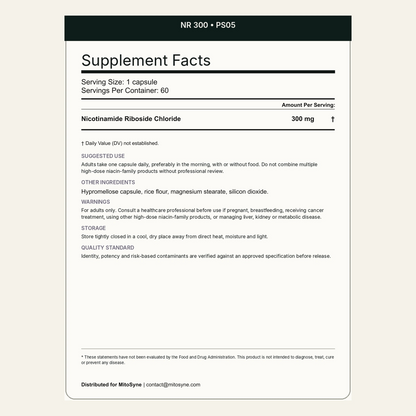 MitoSyne NR 300 — Nicotinamide Riboside Chloride, 300 mg — Final back label